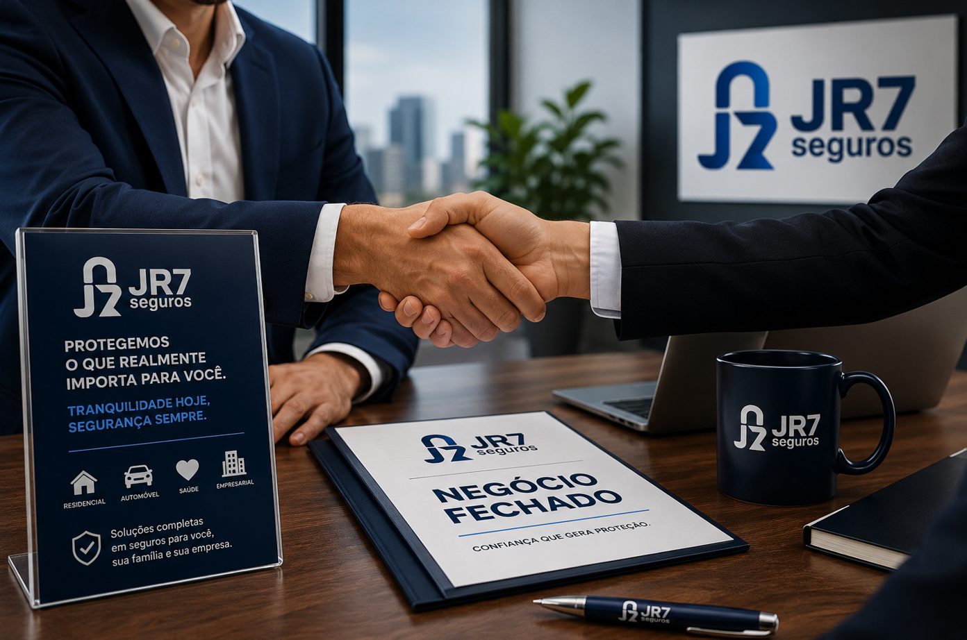 Consultor JR7 Seguros fechando negócio com cliente